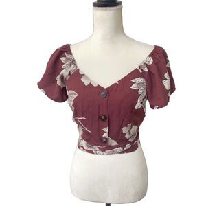 New Sage the Label  Floral V-neck Front Knot Crop Top size S